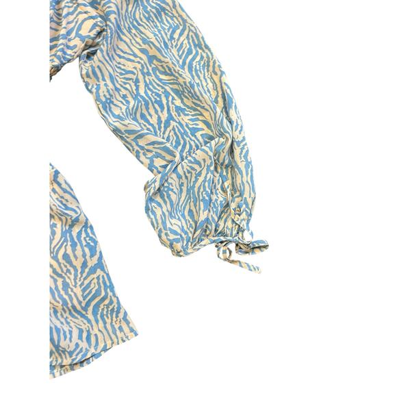 Just U In Blue Zebra Print Romper Medium Long Sleeve Smocked Waist Boho Festival - Picture 4 of 10